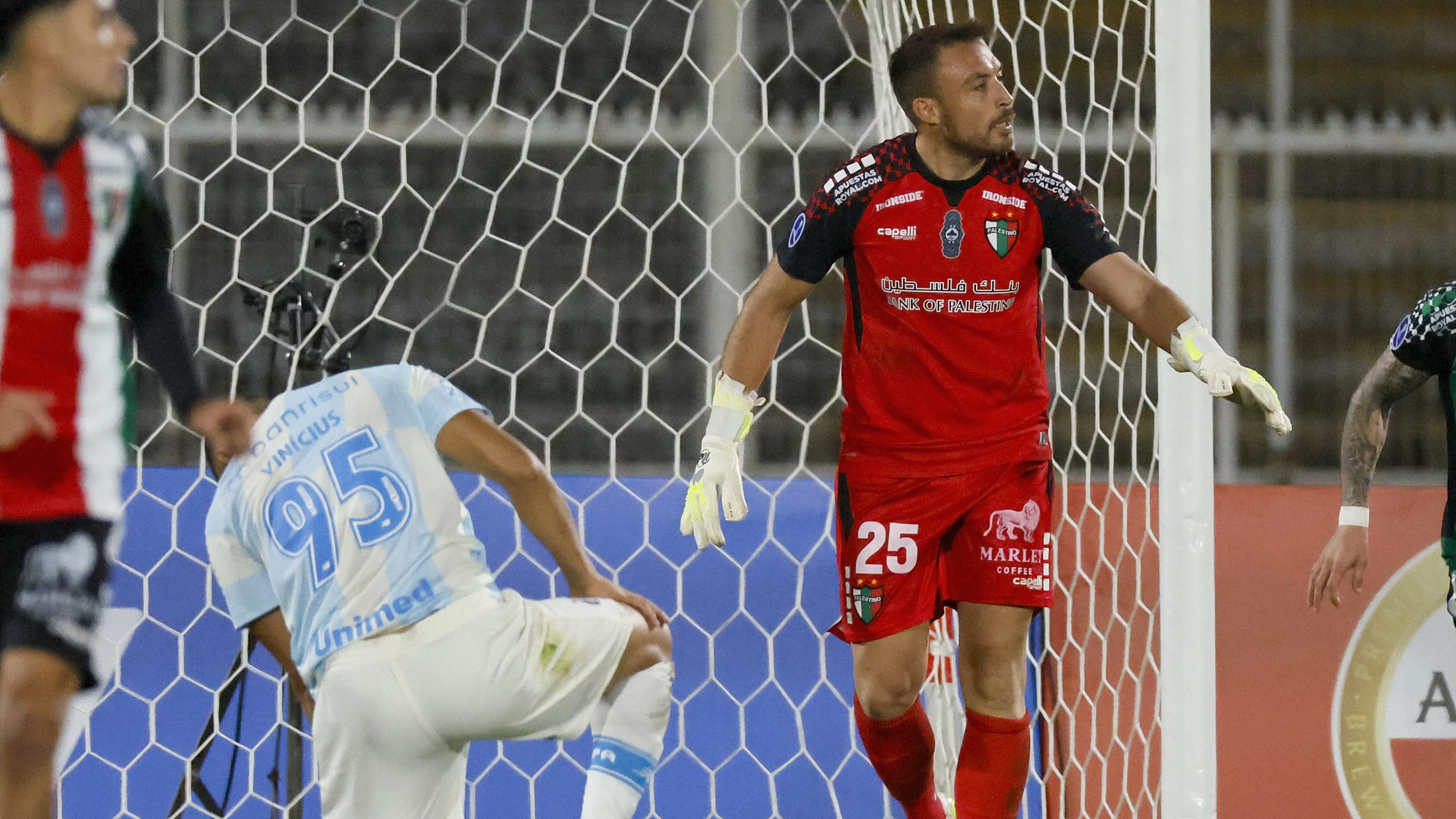 Sebastián Pérez brilló en el empate de Palestino con Gremio atajando tres penales. (Foto: Andrés Piña/Photosport)
