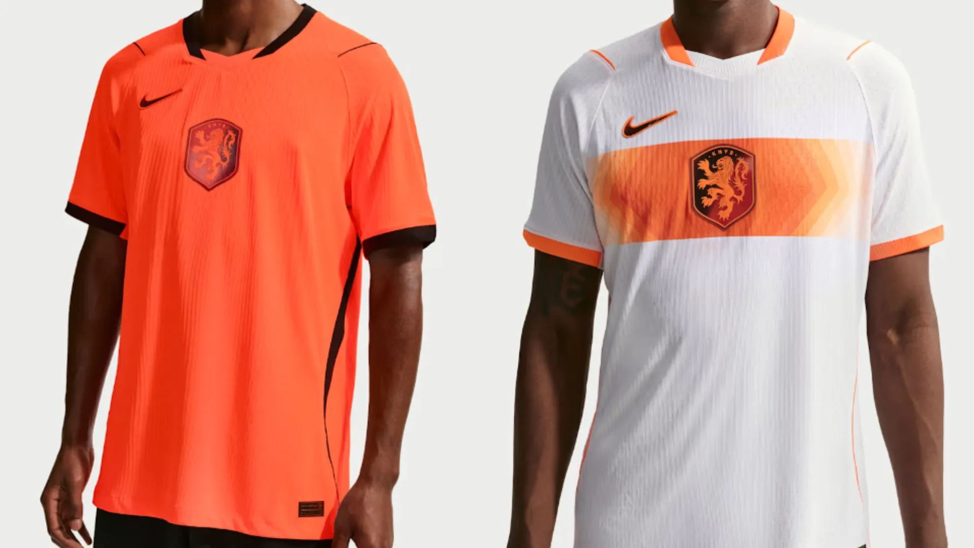 Las camisetas de Países Bajos para el Mundial 2026: a la izquierda la de local y a la derecha de visita.