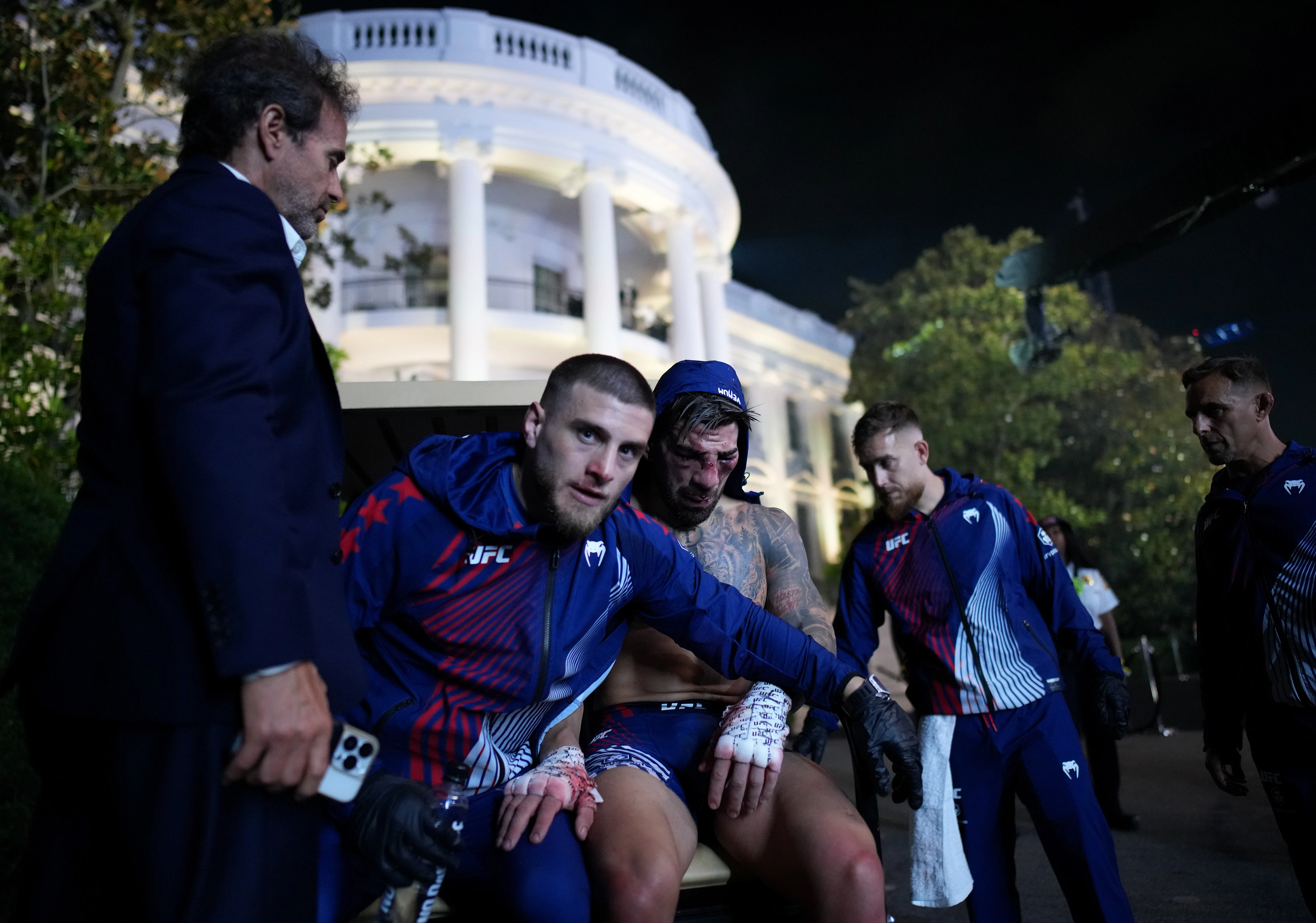 WASHINGTON, DC – JUNE 15: Ilia Topuria after loosing to Justin Gaethje in a lightweight title bout during UFC Freedom 250 on the South Lawn of the White House on June 15, 2026 in Washington, DC. President Trump is hosting a series of Ultimate Fighting Championship matches on his 80th birthday, which the White House is calling “a once-in-a-generation celebration of the American fighting spirit.” (Photo by Andrew Harnik/Getty Images)