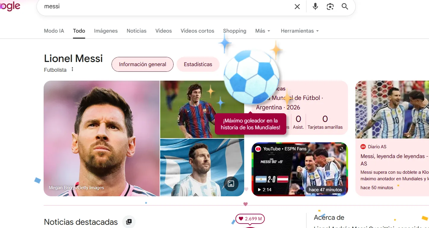 La animación de Google por la nueva gesta histórica de Lionel Messi.