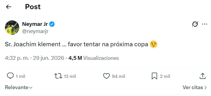 La domada de Neymar a famoso matemático que veía a Brasil fuera de la copa del mundo.