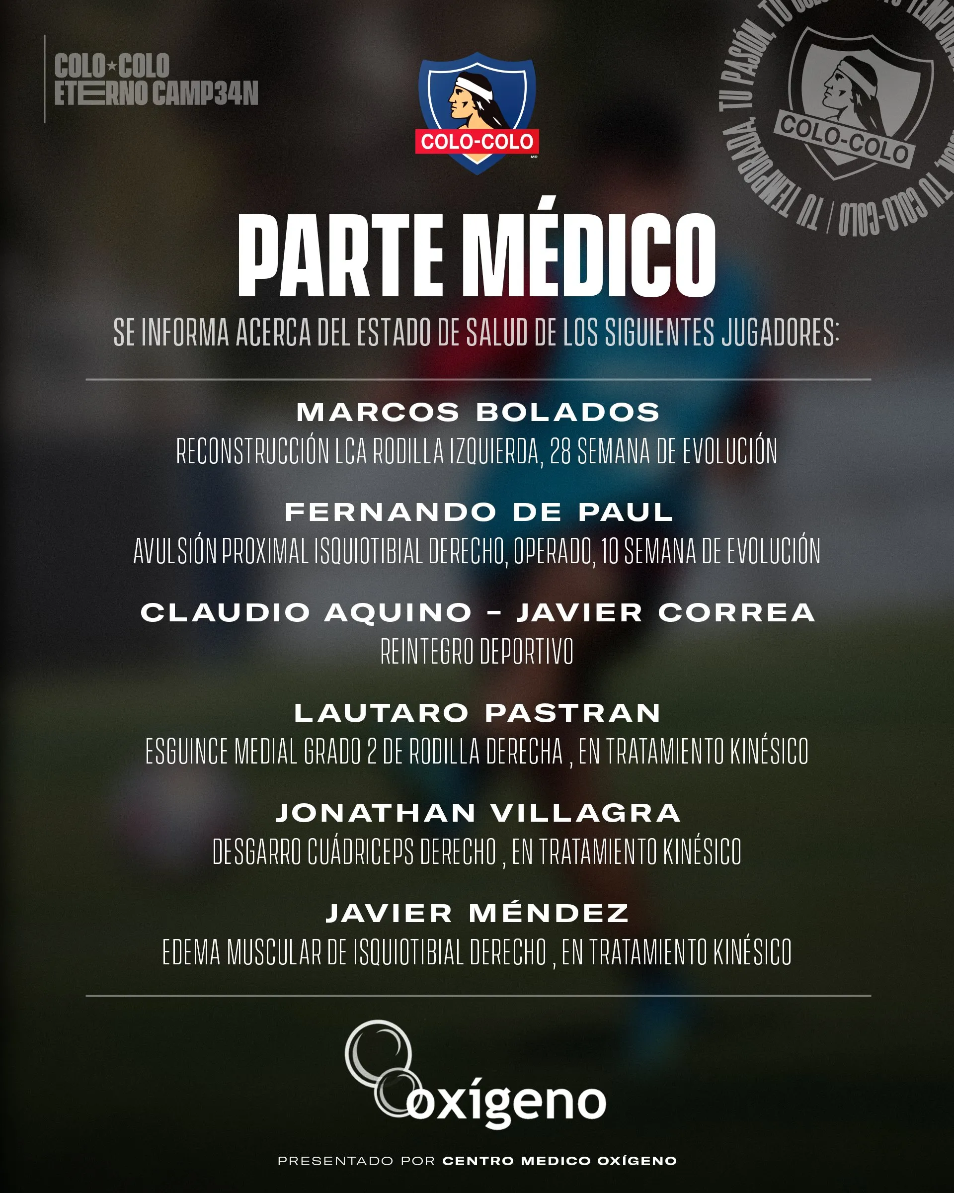 Este es el parte médico de Colo Colo.