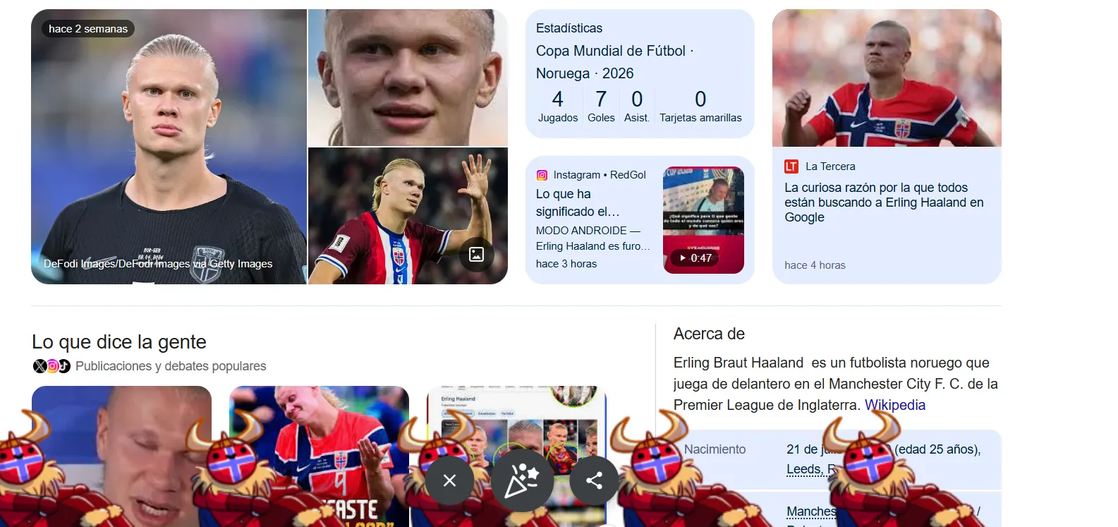 La particular reacción de Google si buscas el nombre de Erling Haaland.