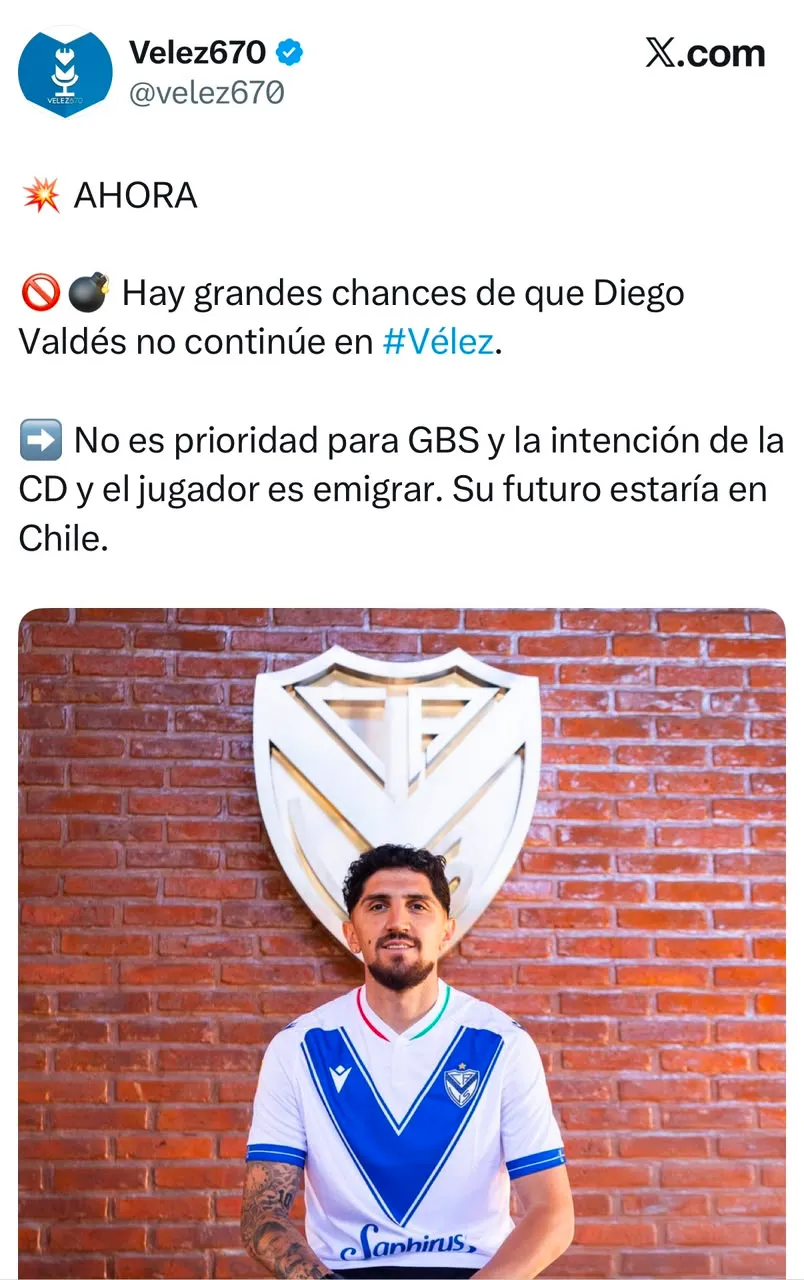 Captura de la publicación de Velez670 en X.