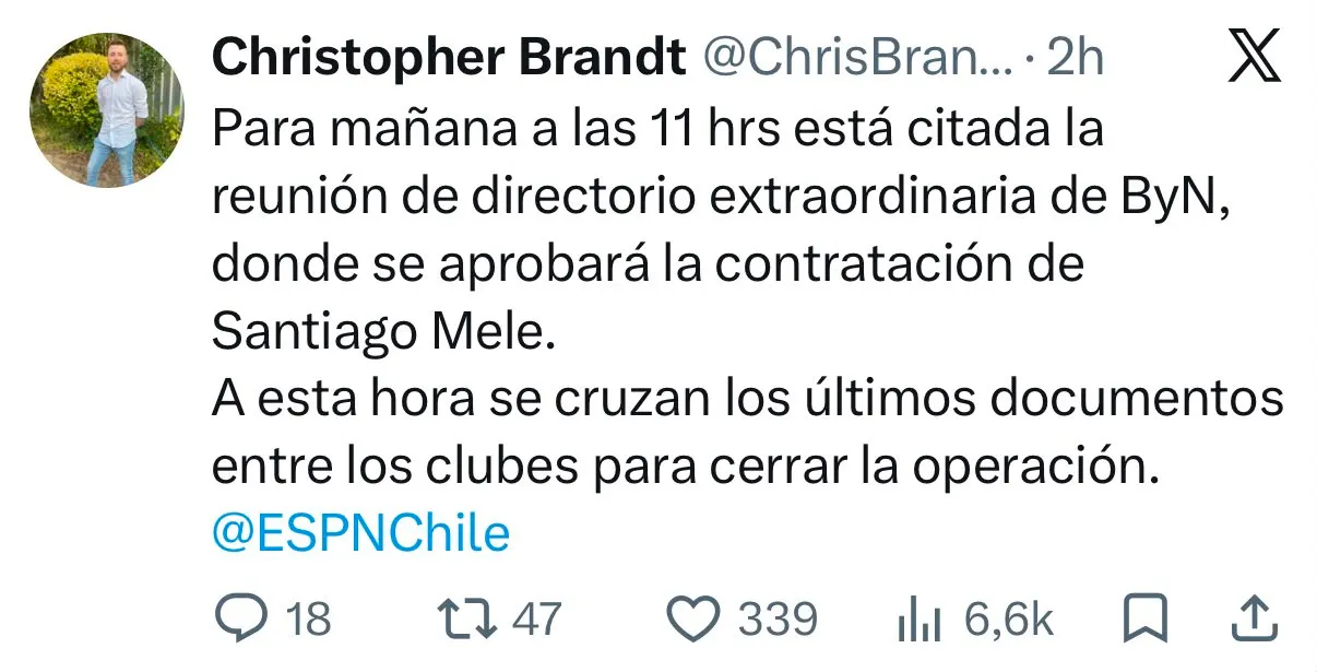 Captura de la publicación de Cristopher Brandt en X.