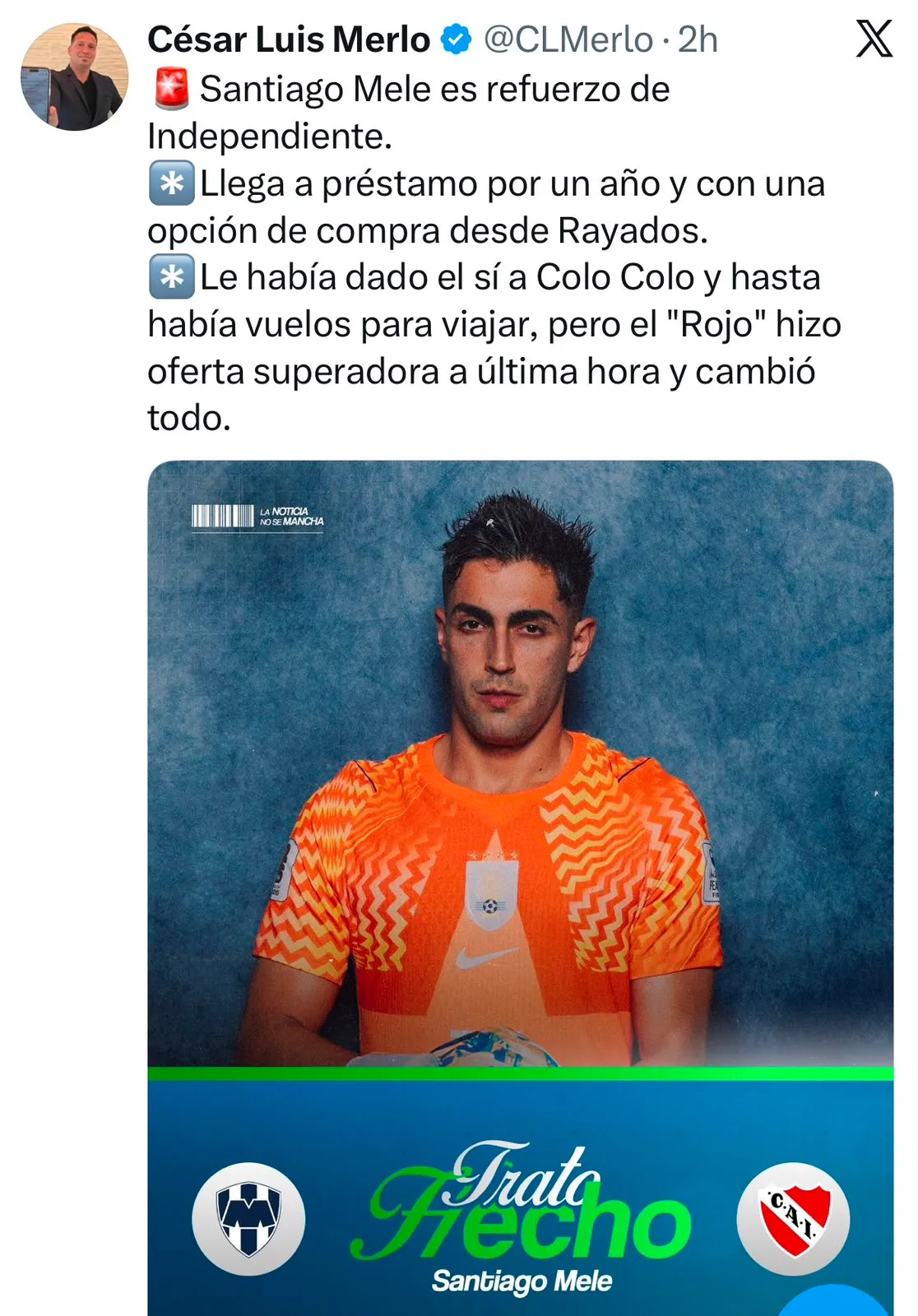 Captura de la publicación de César Luis Merlo en X.