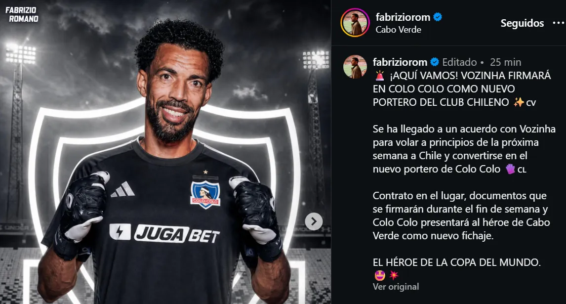 Captura de la publicación de Fabrizio Romano en Instagram.