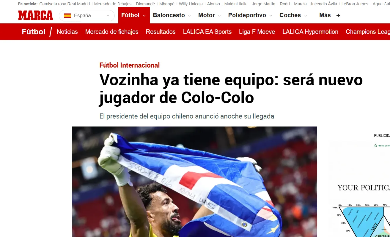 Diario Marca hace eco de la llegada de Vozinha a Macul.