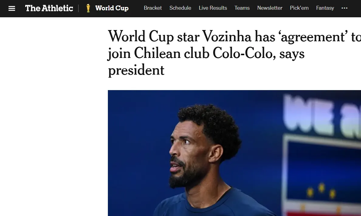 The Athletic de The New York Times destaca la llegada de Vozinha a Colo Colo.