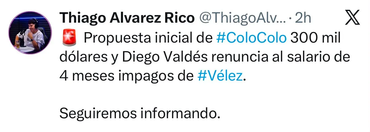 Captura de la publicación de Thiago Álvarez Rico en X.