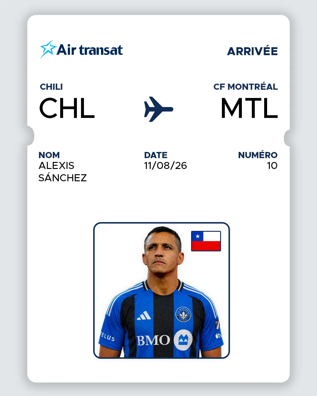 Alexis Sánchez es el nuevo jugador franquicia del CF Montréal y ocupará la camiseta número 10.