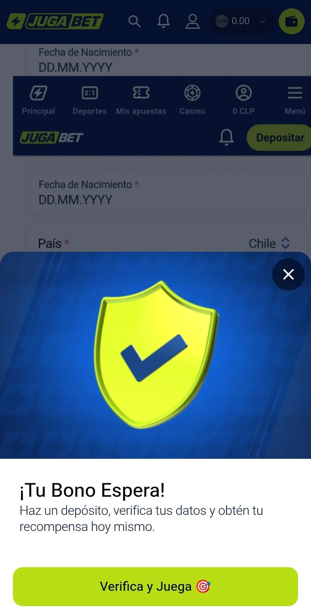 Proceso de verificación de cuenta en el Jugabet registro