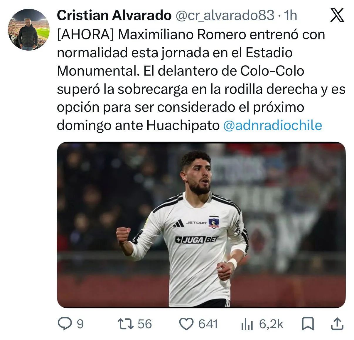 Captura de la publicación de Cristián Alvarado en  X.