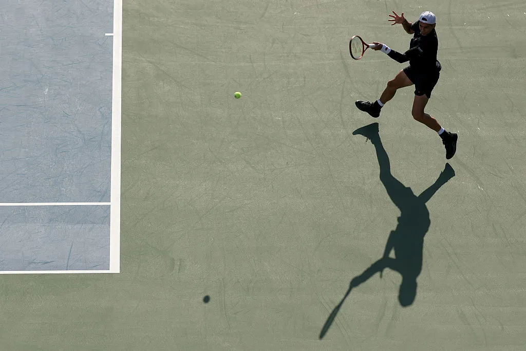 NEW YORK, NEW YORK – SEPTEMBER 03: Alejandro Tabilo of Chile returns a shot against Alexei Popyrin of Australia during their Men’s Singles Second Round match on Day Five of the 2026 US Open at USTA Billie Jean King National Tennis Center on September 03, 2026 in the Flushing neighborhood of the Queens borough of New York City. (Photo by Julian Finney/Getty Images)