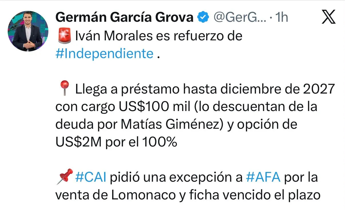 Captura de la publicación de Germán García Grova en X.