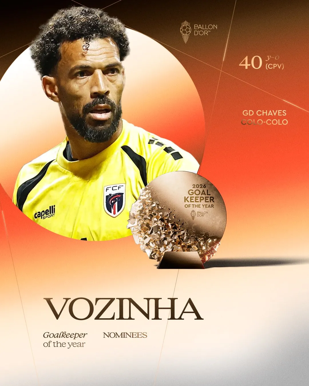 Vozinha fue nominado como mejor arquero en el Balón de Oro 2026.