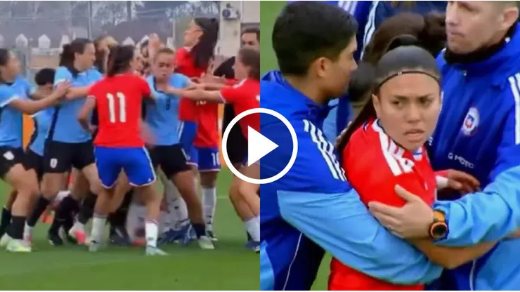 Amistoso entre Chile y Uruguay termina en escándalosa pelea.