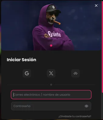 Pantalla para iniciar sesión en Siete