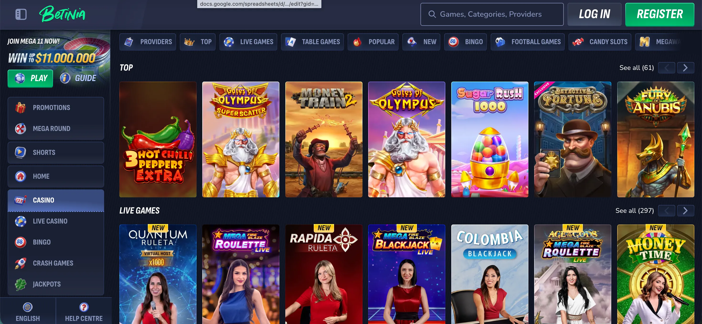 Juegos de casino de Betinia