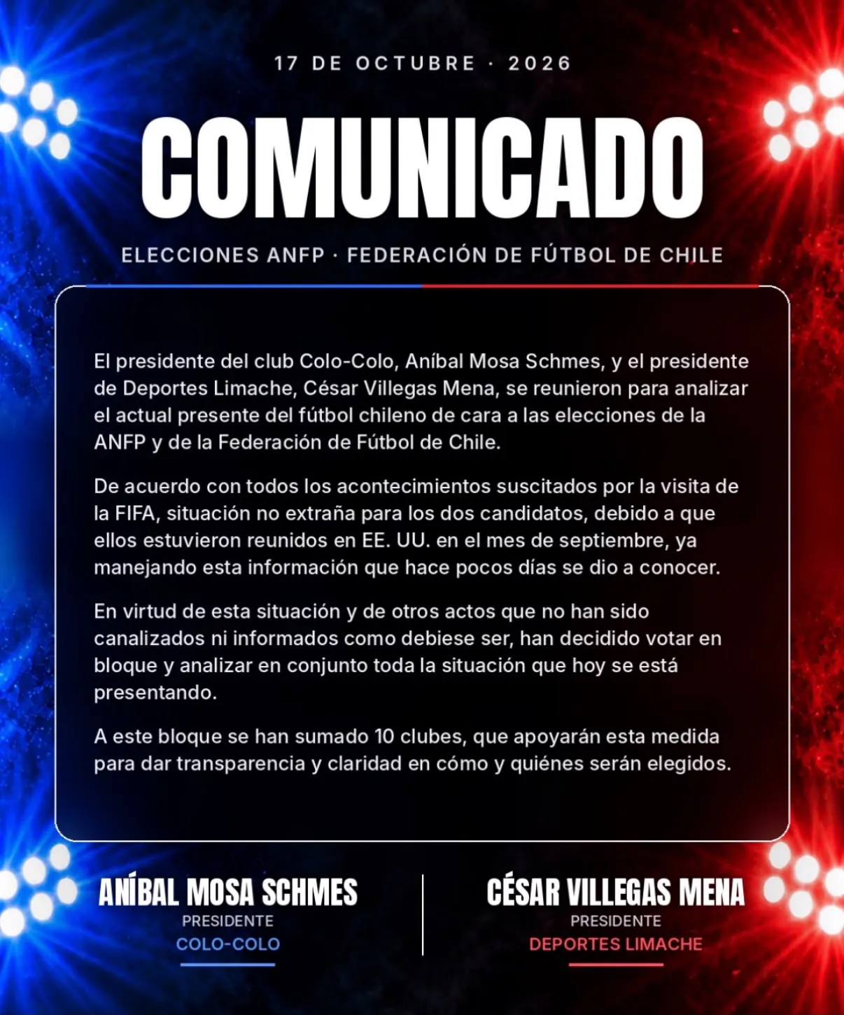Comunicado de Aníbal Mosa y César Villegas.