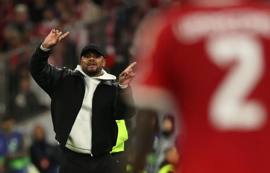MUNICH, GERMANY – OCTOBER 21: Head coach Vincent Kompany of FC Bayern Muenchen reacts reacts during the UEFA Champions League 2026/27 League Phase MD3 match between FC Bayern München and Arsenal FC at Football Arena Munich on October 21, 2026 in Munich, Germany. (Photo by Alex Grimm/Getty Images)
