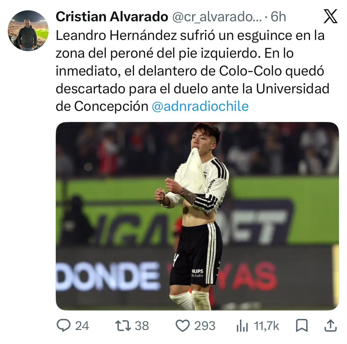 Captura de la publicación de Cristián Alvarado en X.