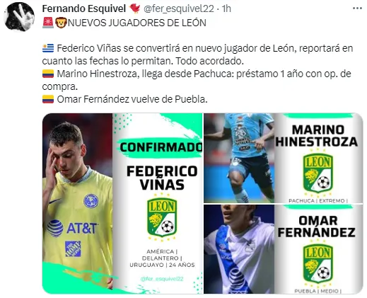 Tres refuerzos para León. (@fer_esquivel22)