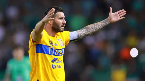 LEON, MEXICO – MAY 03: Andre Pierre Gignac of Tigres reacts during the semifinal second leg match between Leon and Tigres UANL as part of the Concacaf Champions League 2023 at Leon Stadium on May 03, 2023 in Leon, Mexico. (Photo by Hector Vivas/Getty Images)