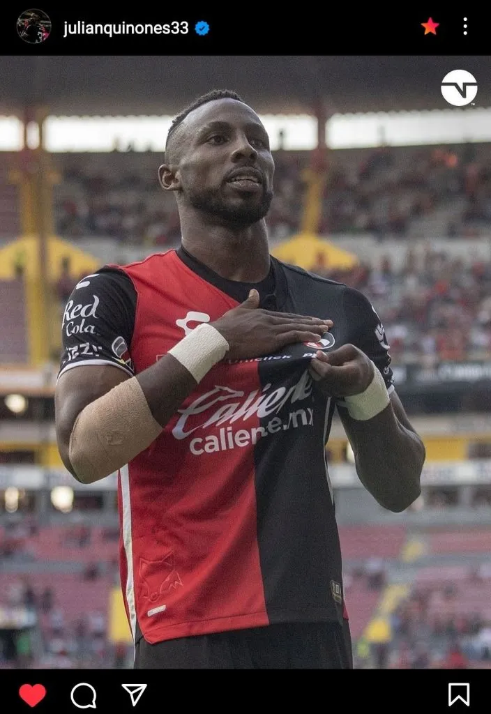 El posteo de Julián Quiñones mientras se lo menciona como refuerzo de América.