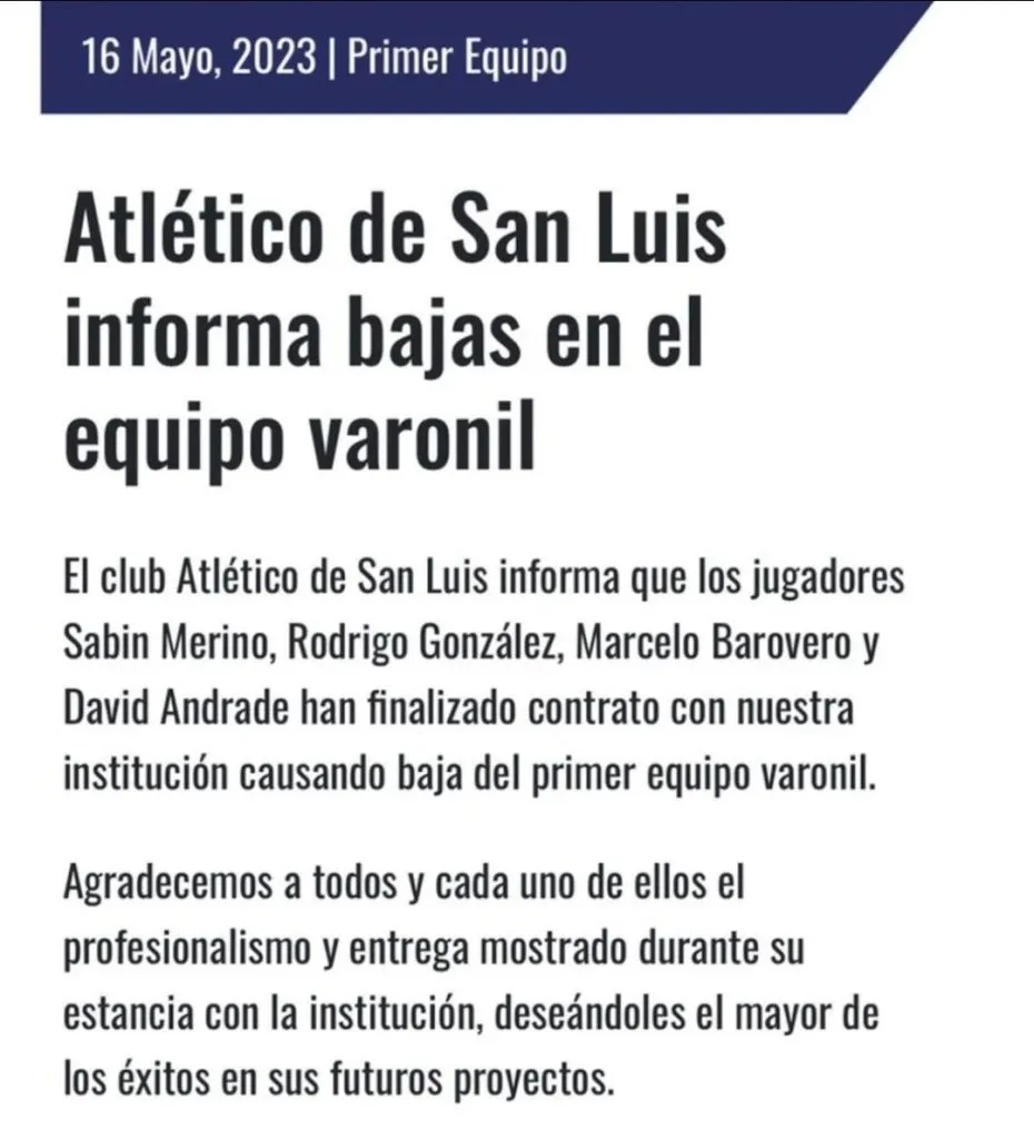 Comunicado de Atlético de San Luis