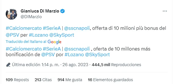 Oferta por el Chucky Lozano