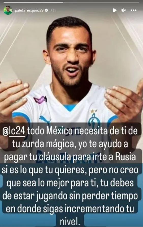 Mensaje de Esqueda a través de su cuenta de Instagram