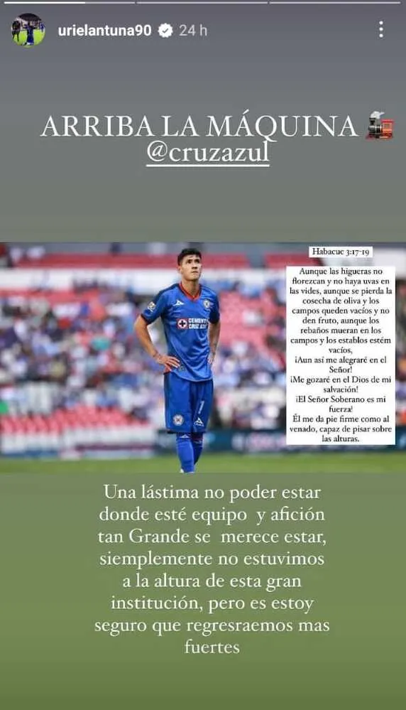 La historia de Uriel Antuna en Instagram.