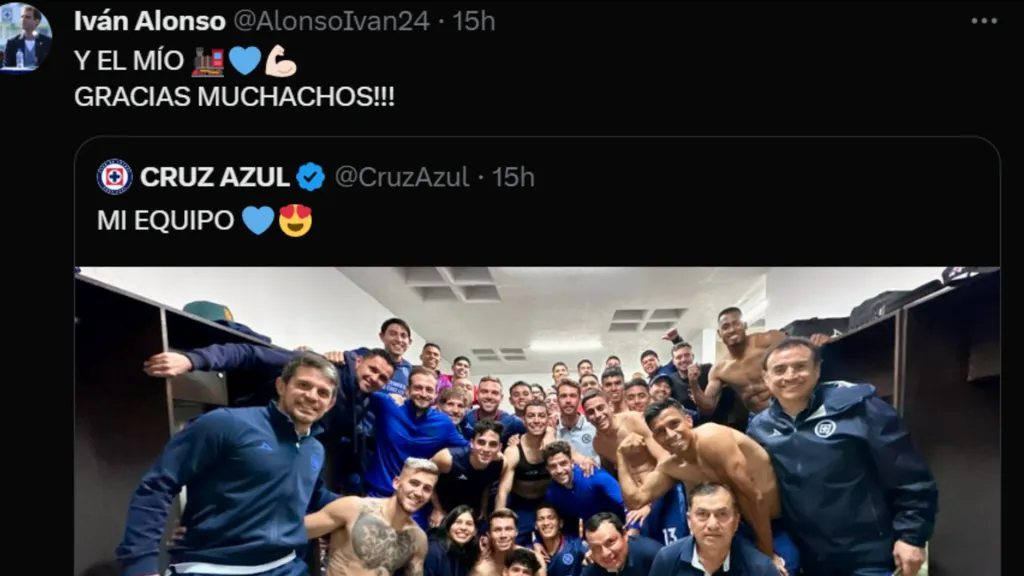Iván Alonso celebró en redes sociales el tercer triunfo seguido de Cruz Azul