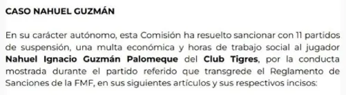 La Federación Mexicana de Fútbol anunció el castigo para Nahuel Guzmán