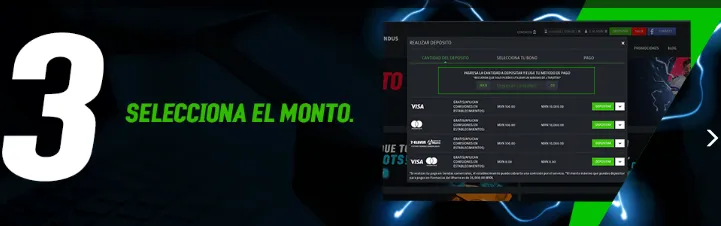 paso 3 para depositar en Strendus: seleccionar el monto