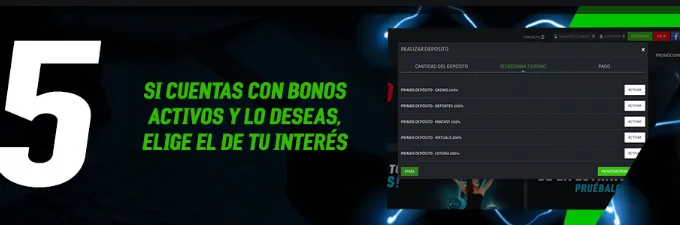 paso 5 para depositar en Strendus: elige un bono si lo tienes