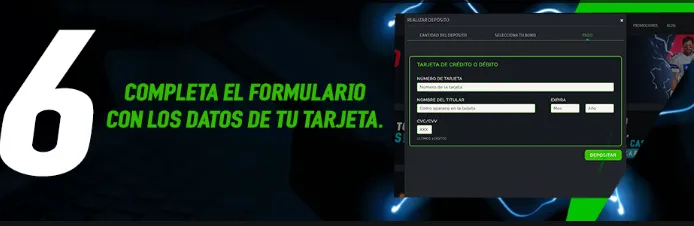 Paso 6 para depositar Strendus: pon los datos de tu tarjeta