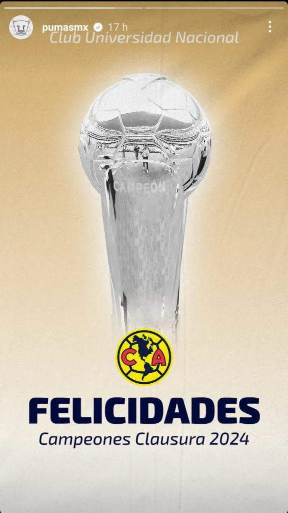 La historia que Pumas UNAM le dedicó a América. (Captura de pantalla de Instagram)