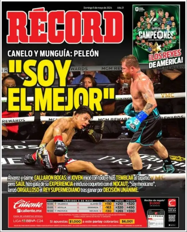 Récord también lanzó su portada con la noticia de la victoria del tapatío. (Récord)