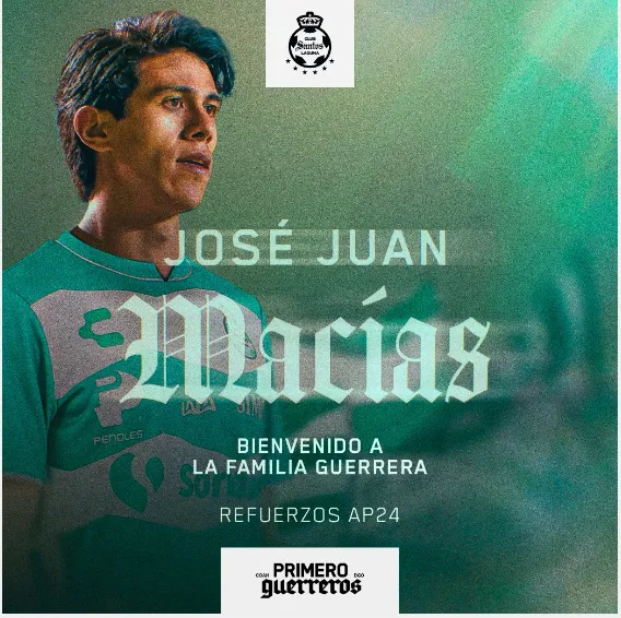 Santos Laguna le dio la bienvenida oficial a José Juan Macías. (Santos Laguna oficial)