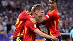 MUNICH, GERMANY - JULY 09: Dani Olmo of Spain celebrates scoring his team's second goal with teammate Lamine Yamal during the UEFA EURO 2024 Semi-Final match between Spain and France at Munich Football Arena on July 09, 2024 in Munich, Germany. (Photo by Alex Livesey/Getty Images)