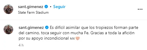 El mensaje de Santi Giménez en su cuenta de Instagram (Fuente: @sant.gimenez)