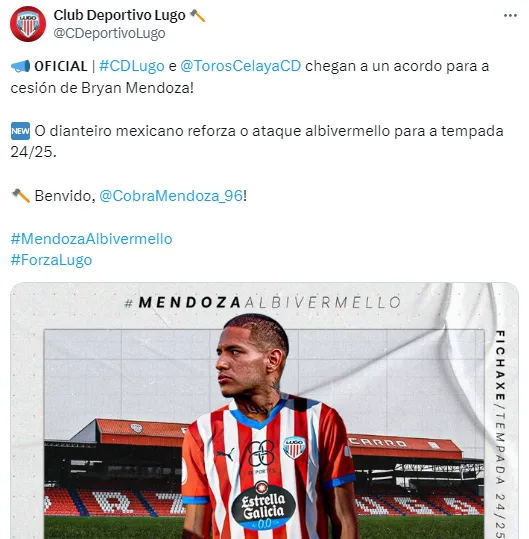 La presentación de Bryan Mendoza (Fuente: @CDeportivoLugo)