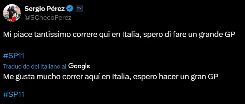El posteo de Checo Pérez en su cuenta de X
