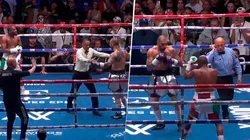 Floyd Mayweather se vio sorprendido por la decisión que tomó el referí en el segundo round de su pelea vs. John Gotti III.