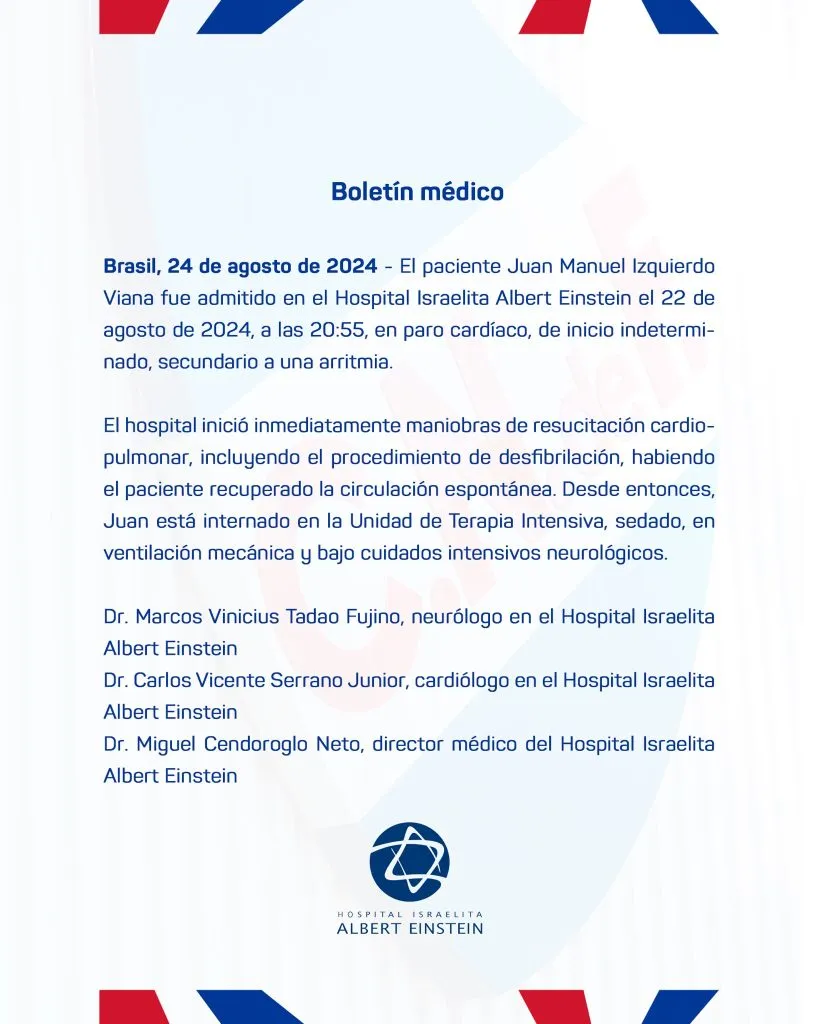 El comunicado de Nacional con los detalles del estado de salud de Juan Izquierdo. [Foto Redes Sociales]