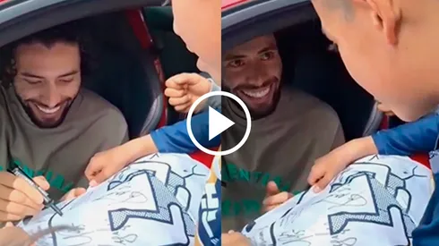 Huerta y un divertido momento con un aficionado.