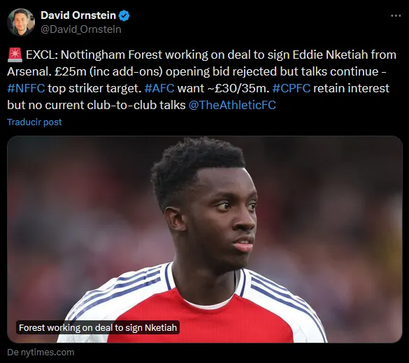 La información de David Ornstein (Fuente: @David_Ornstein)