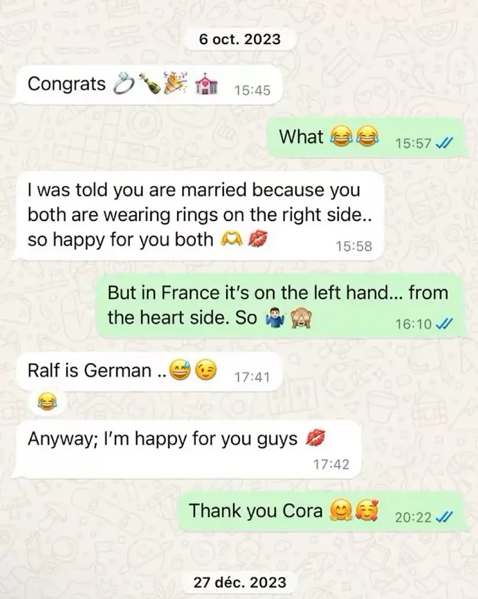El chat entre Etienne y Cora que publicó Ralf Schumacher